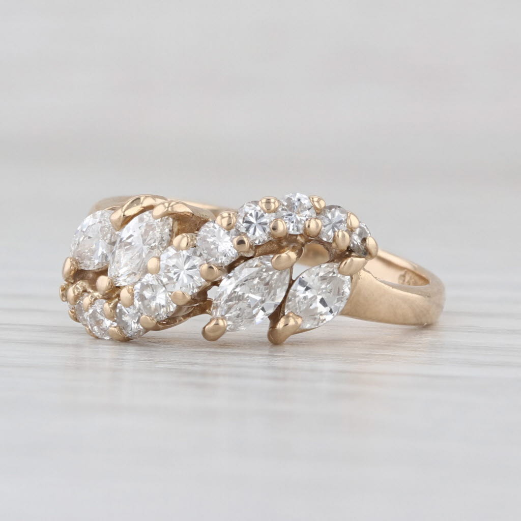 Vintage 0.91ctw Diamond Bypass Ring 14k Yellow Gold Size 6
