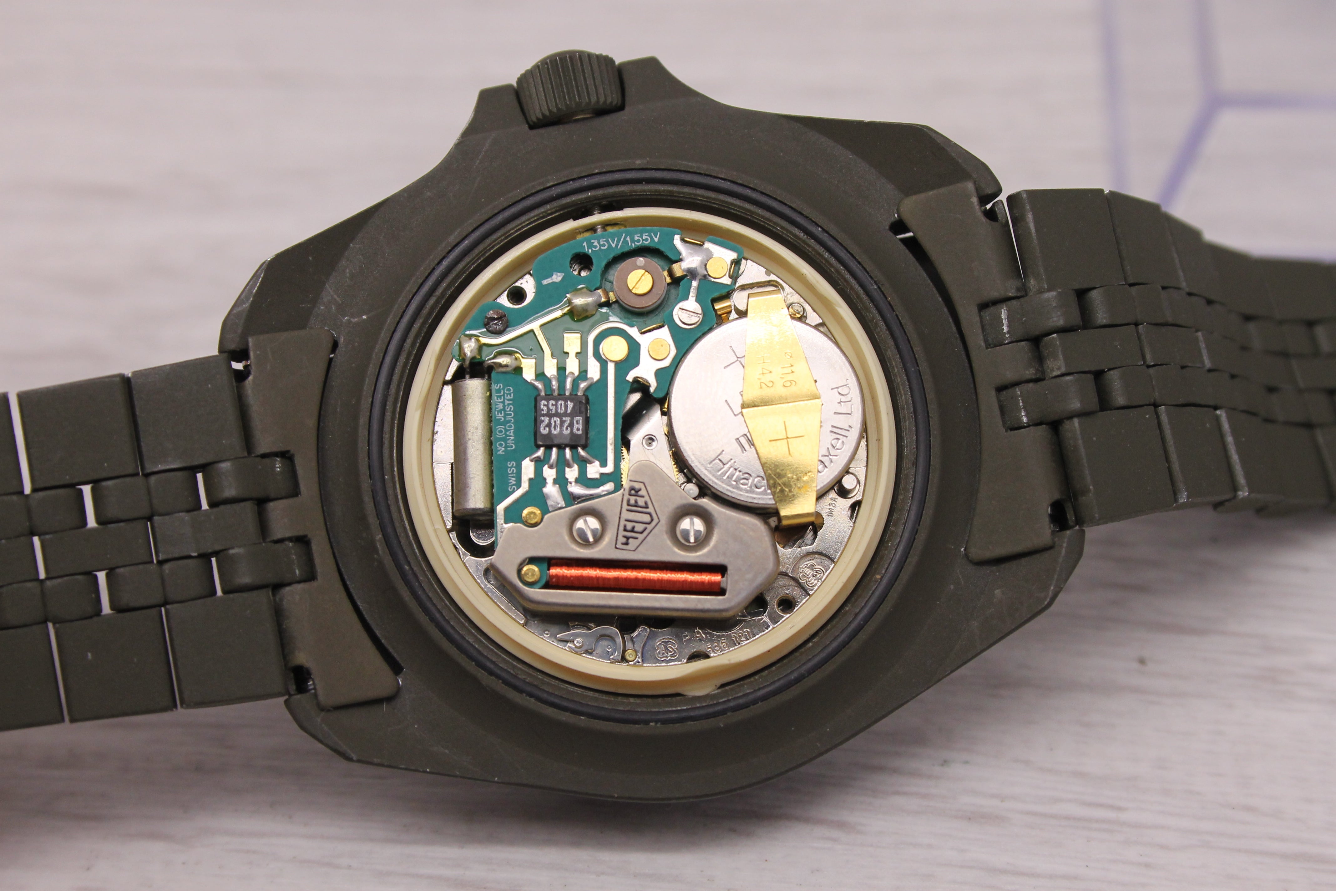 Dark Slate Gray Vintage 1980's Heuer Green PVD Jumbo Quartz Divers Watch 981.006 MINT = UNWORN =