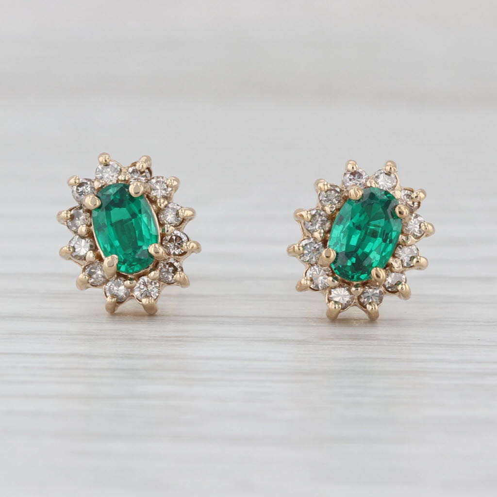 1.96ctw Simulated Emerald Diamond Halo Stud Earrings 14k Yellow Gold Studs