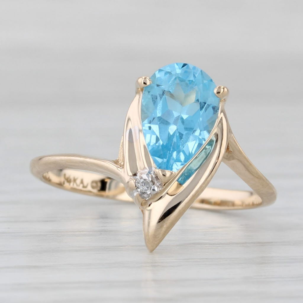 Light Gray 1.45ct Blue Topaz Solitaire Ring 14k Yellow Gold Size 7.25
