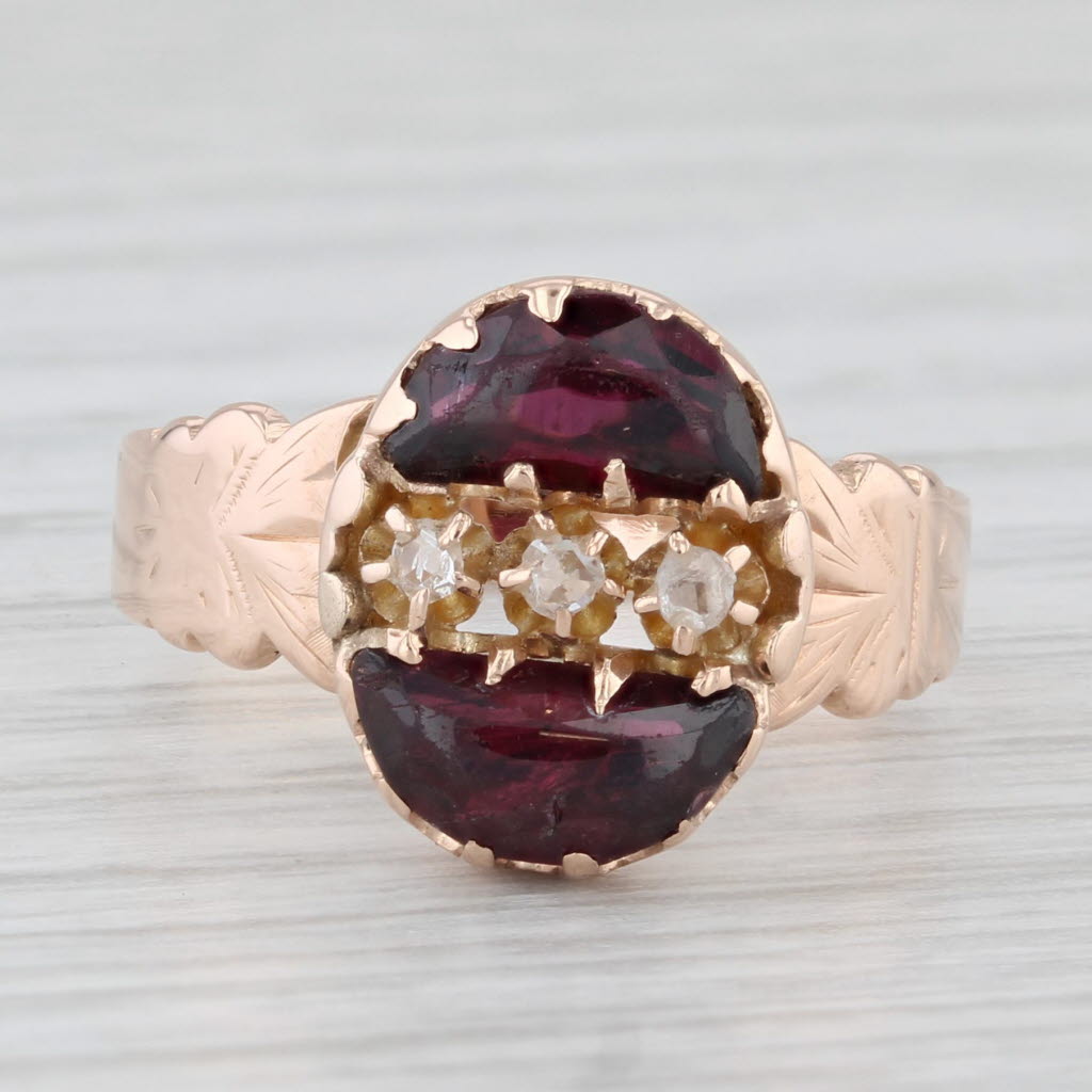 Light Gray Antique 1.23ctw Garnet Diamond Ring 10k Rose Gold Size 5.75