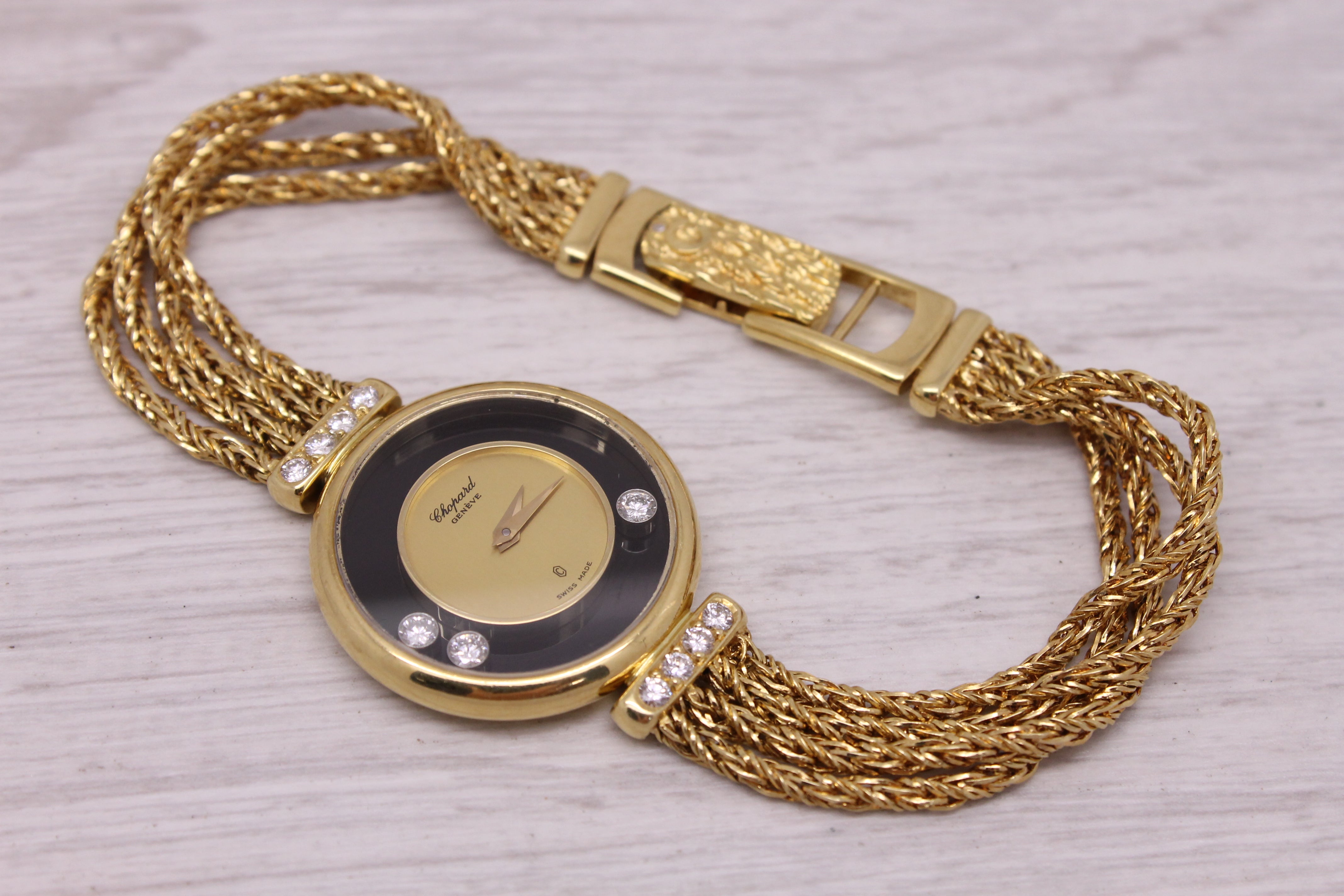 Chopard Happy Diamonds Ladies 24mm 18k Yellow Gold Quartz 4 Row Bracelet Watch