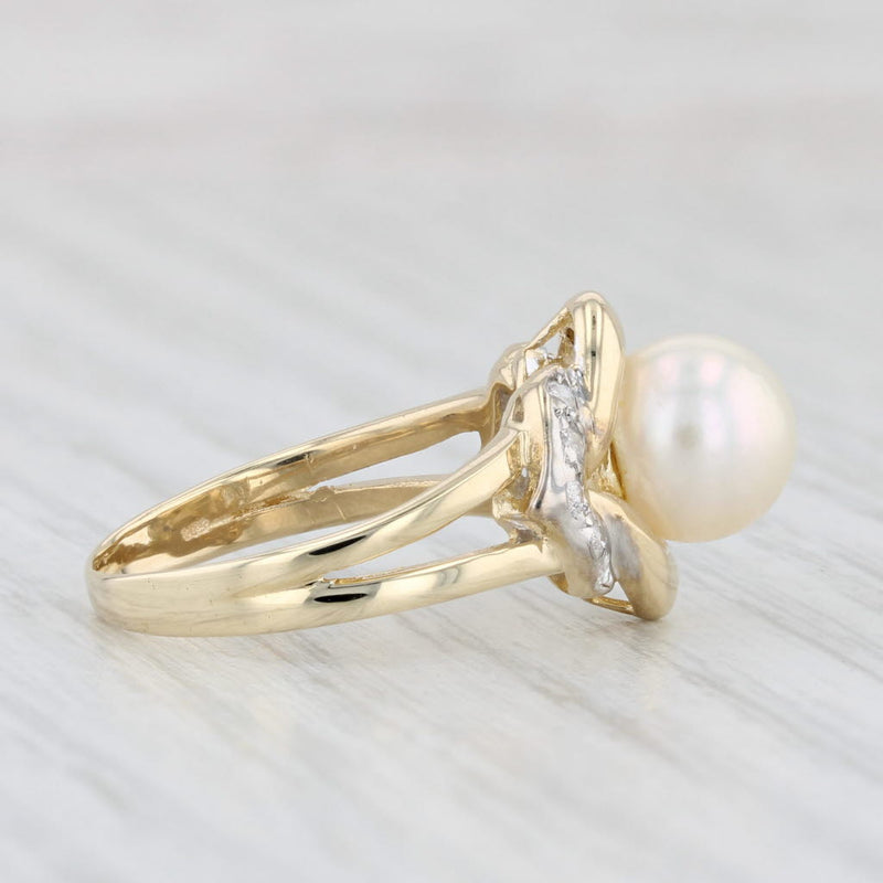 Light Gray Cultured Pearl 0.15ctw Diamond Ring 14k Yellow Gold Size 5.25