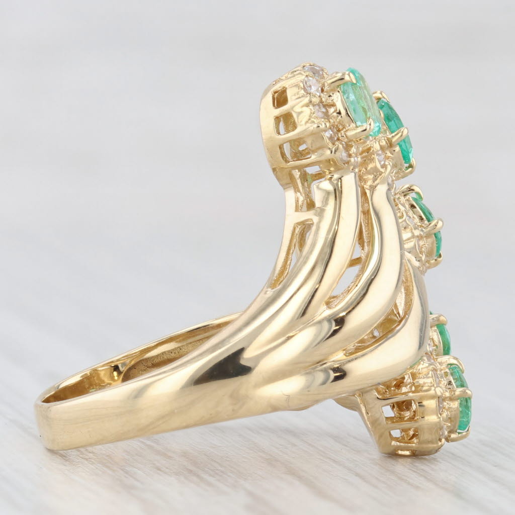 Light Gray 1.24ctw Emerald Diamond Fan Spray Ring 18k Yellow Gold Cocktail Size 6.5