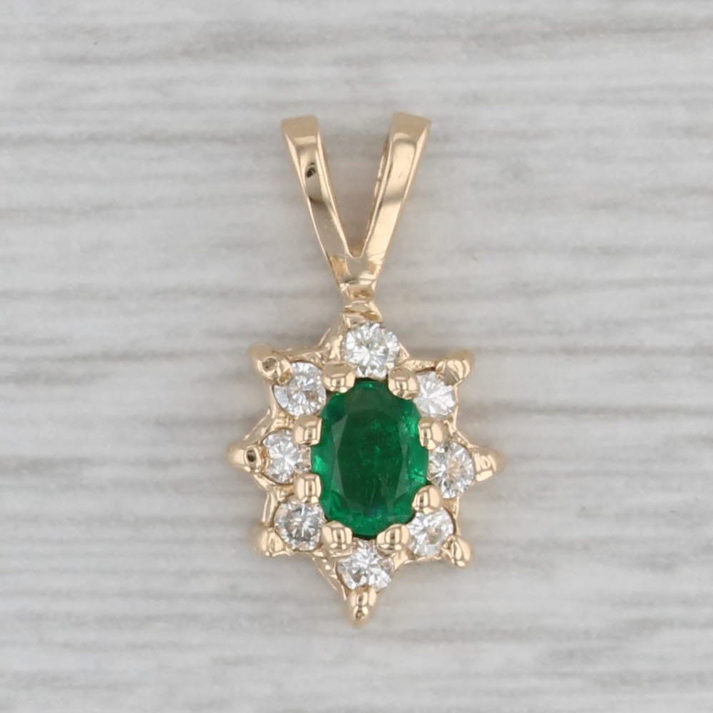 Gray 0.30ctw Emerald Diamond Halo Pendant 14k Yellow Gold Small Drop