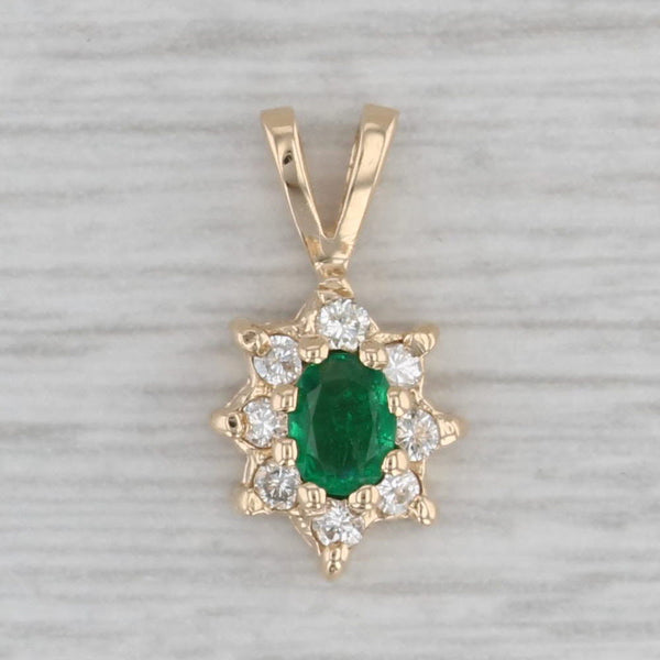 0.30ctw Emerald Diamond Halo Pendant 14k Yellow Gold Small Drop
