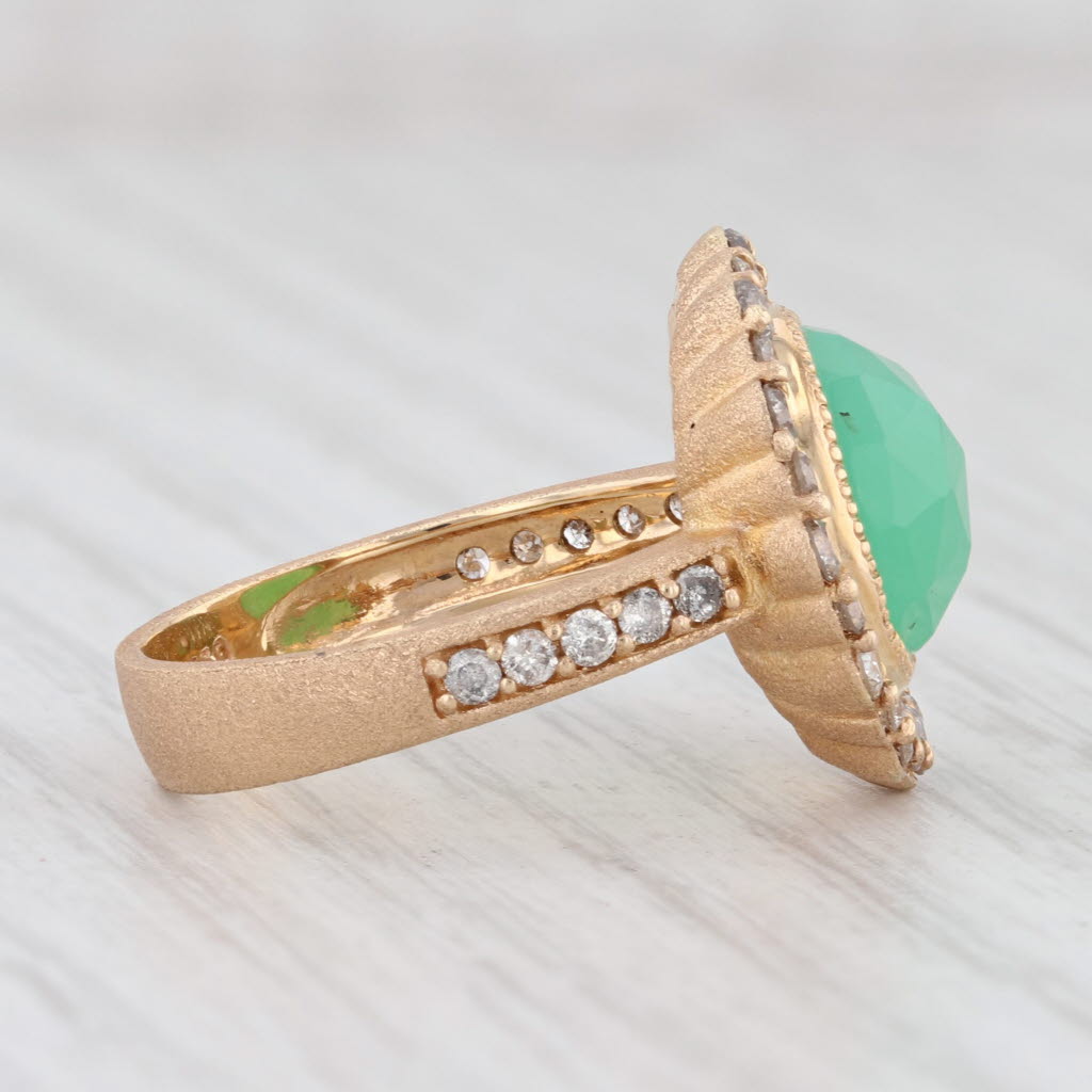 New Nina Wynn Green Chrysoprase Diamond Halo Ring 18k Gold Size 7