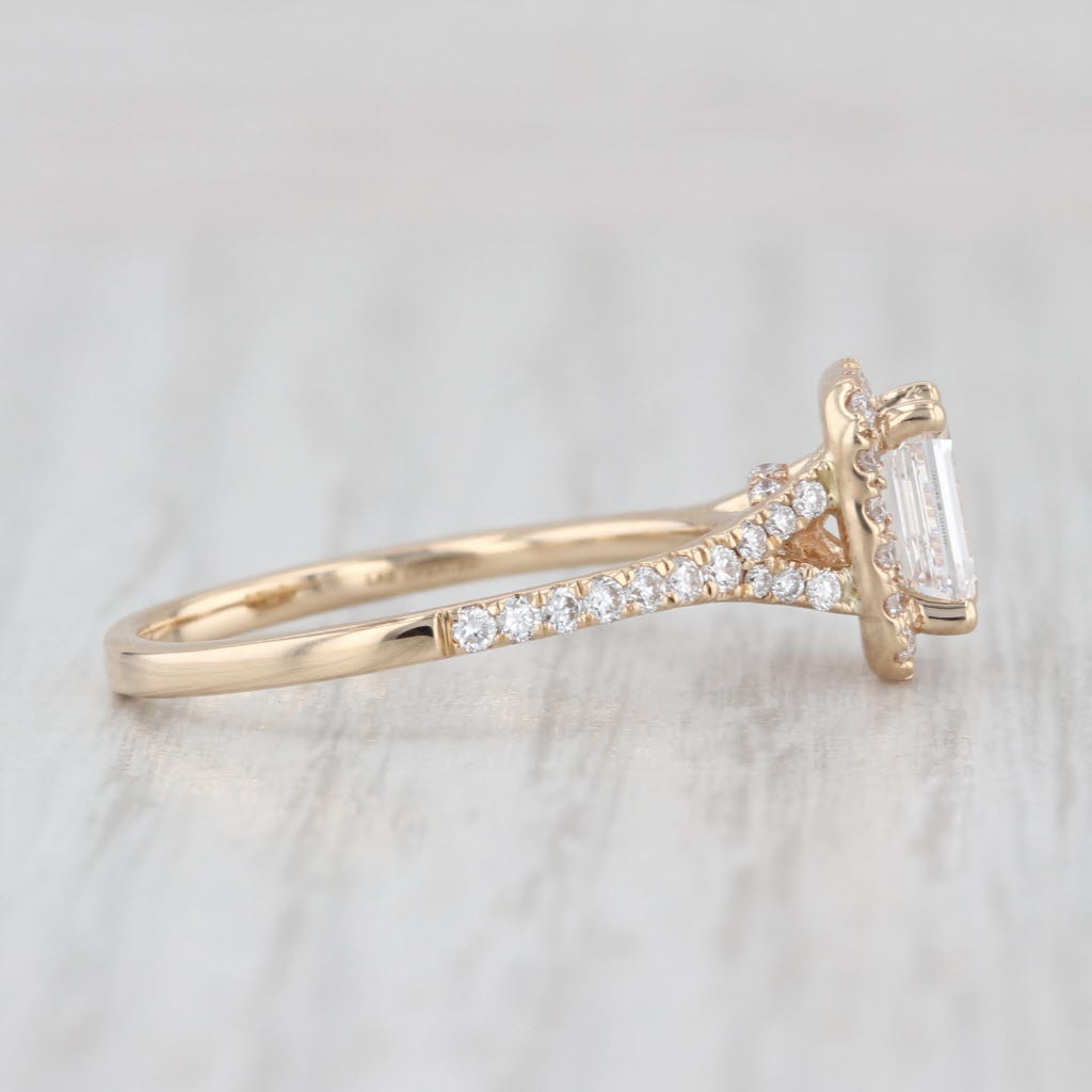 1.09ctw Emerald Cut Lab Created Diamond Halo Engagement Ring 14k Gold Size 7