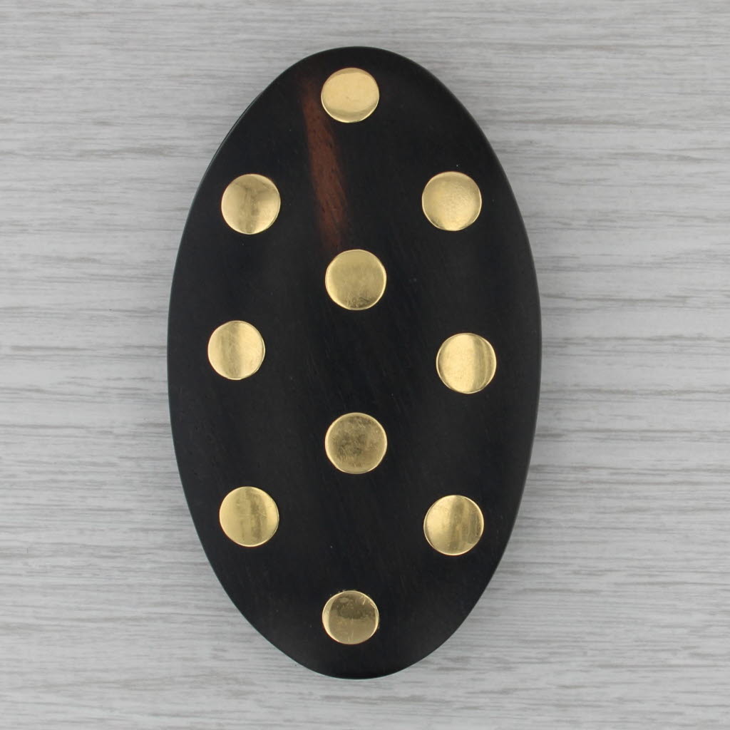 Vintage Ebony Wood Hand Mirror 18k Gold Dots Pocket Purse Travel Opens