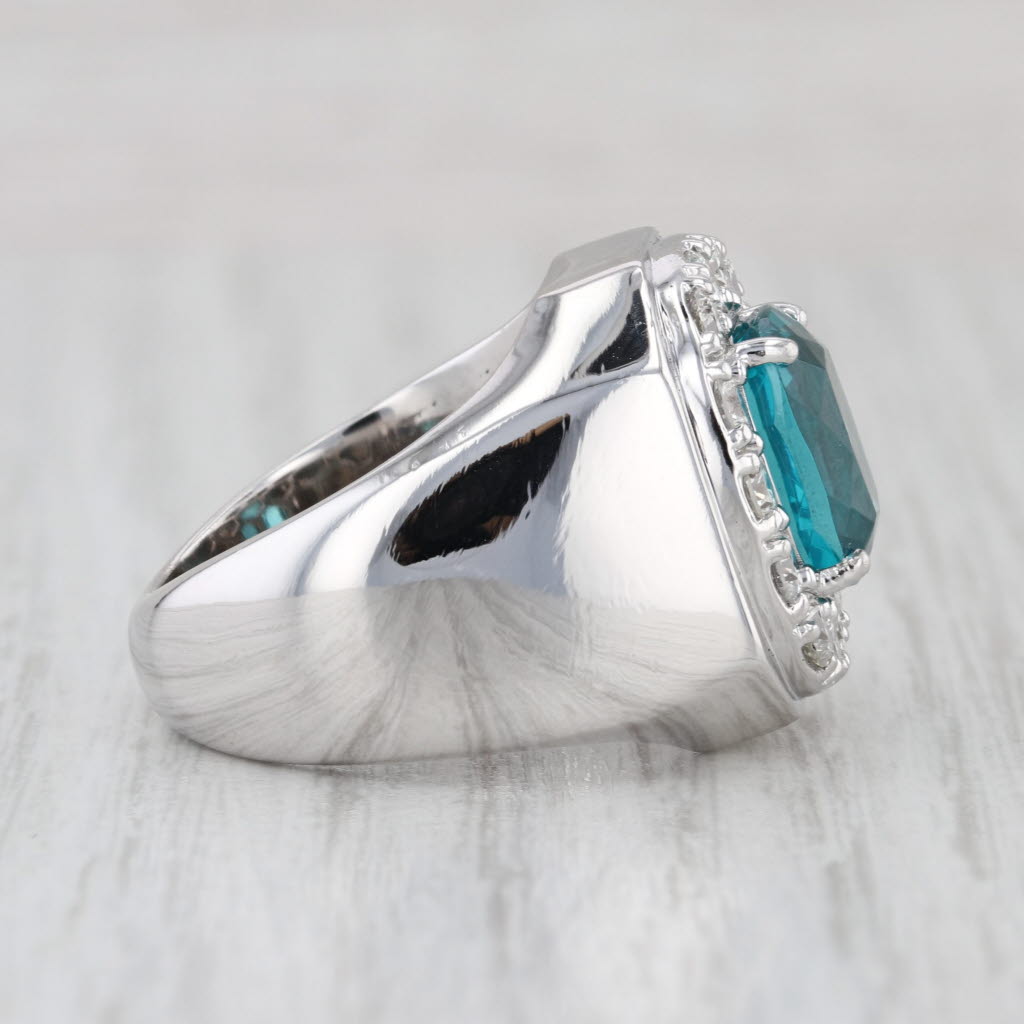Teal Glass 1.26ctw Diamond Halo Ring 14k White Gold Size 8.25
