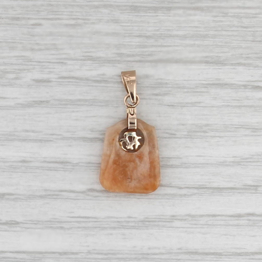 Jadeite Jade Orange Chinese Character Pendant 14k Yellow Gold