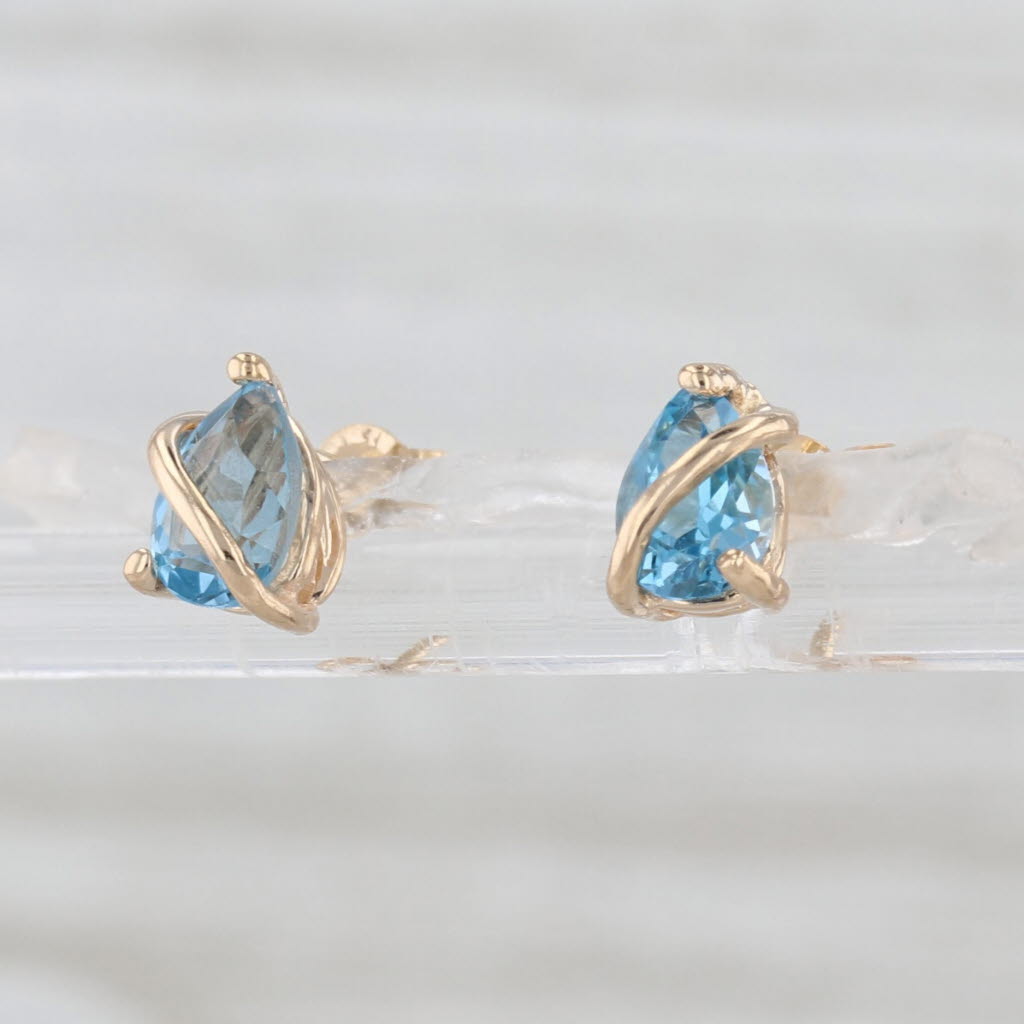 0.96ctw Pear Blue Topaz Stud Earrings 14k Yellow Gold Studs