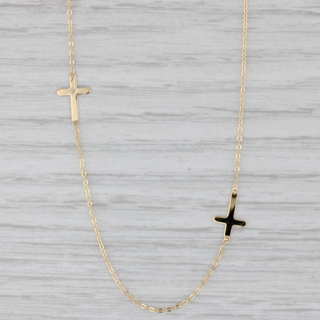 Gray New Cross Station Necklace 14k Yellow Gold 18" Cable Chain 3 Crosses