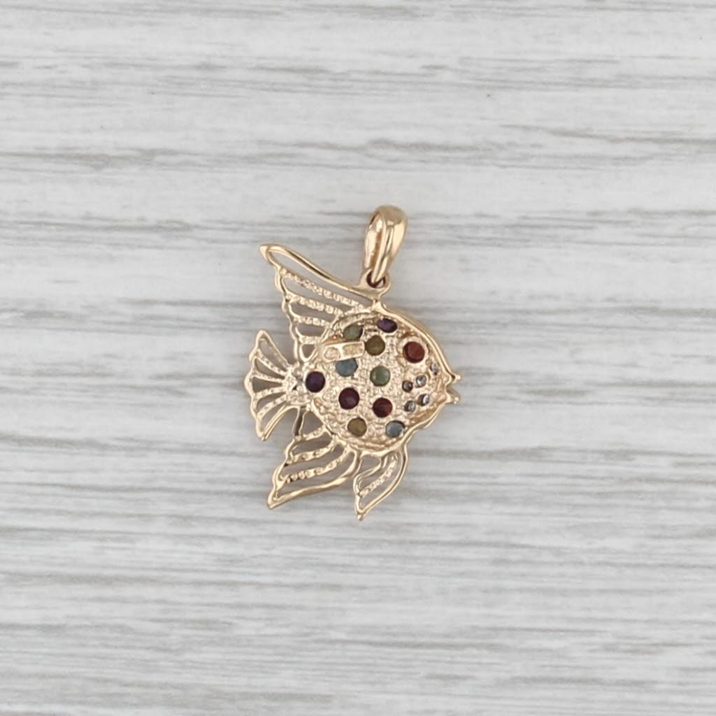 Gemstone Fish Pendant 10k Yellow Gold Diamond Amethyst Peridot Garnet Citrine