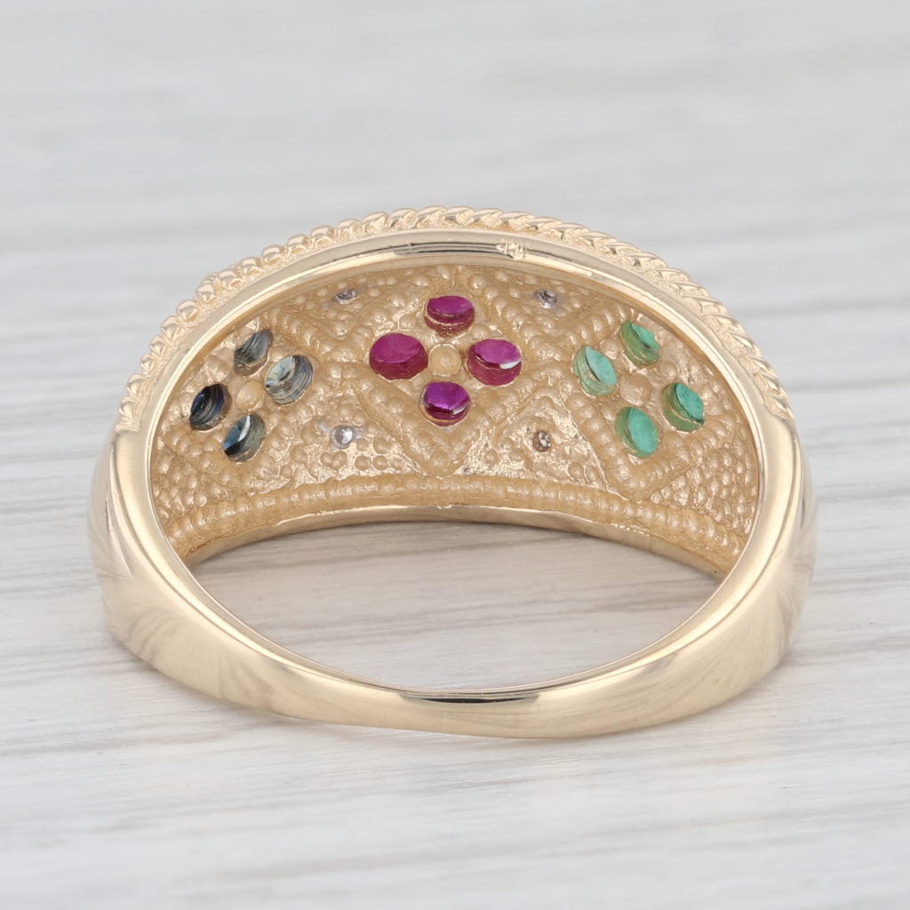 Light Gray 0.24 ctw Diamond Ruby Emerald Sapphire Flower 10K Yellow Gold Size 7.25 Ring