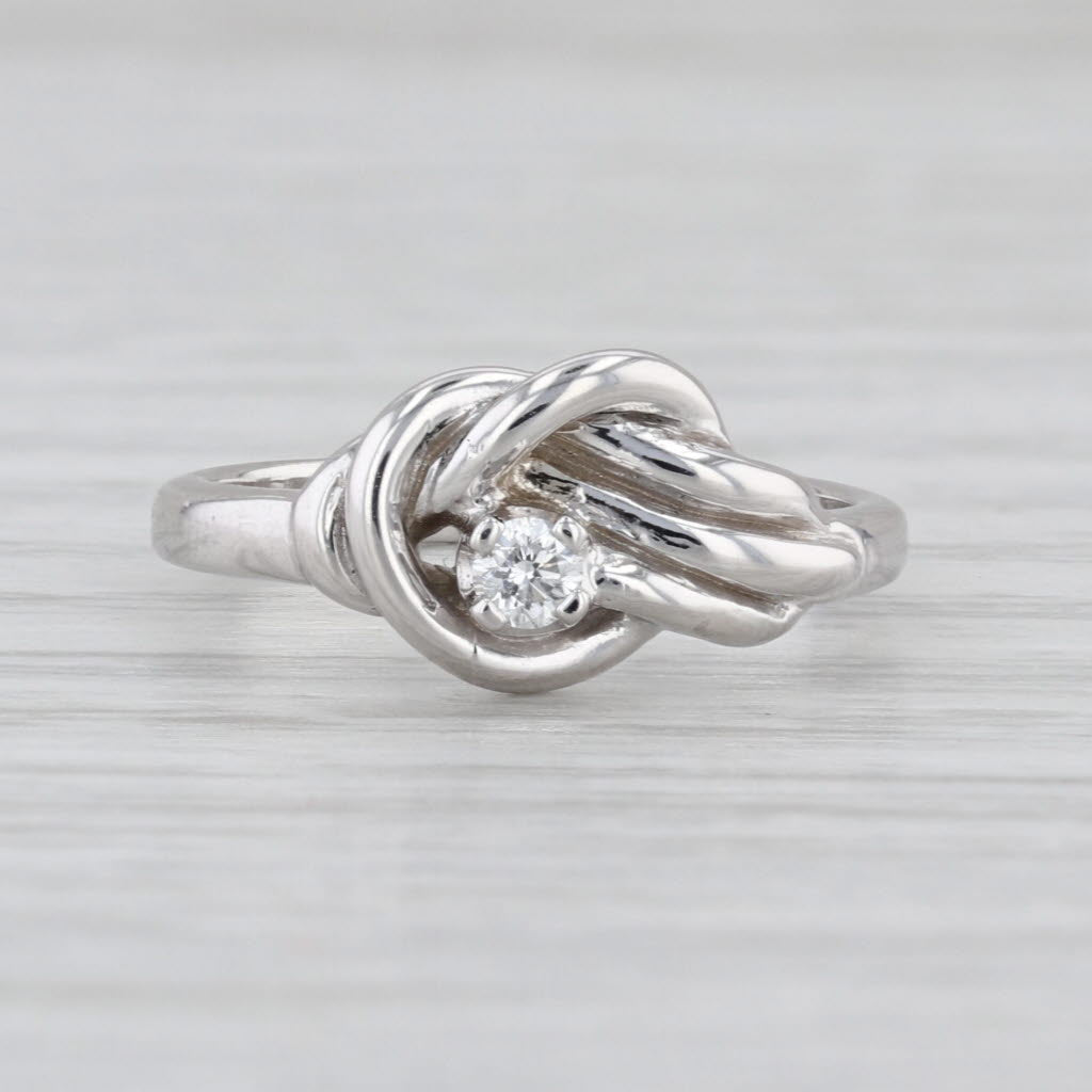 Diamond Solitaire Knot Ring 14k White Gold Size 4.25
