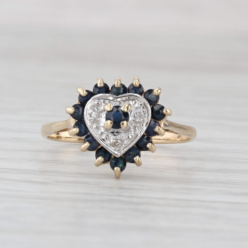 0.50ctw Blue Sapphire Diamond Heart Ring 10k Yellow Gold Size 6.5