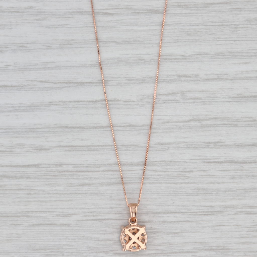 Light Gray 0.28ctw Diamond Cluster Pendant Necklace 14k Rose Gold 18.5" Box Chain