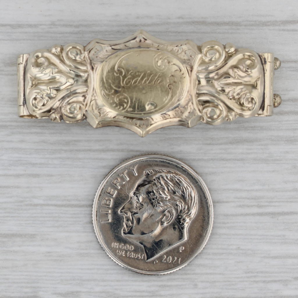 Gray Antique Engraved Ornate Hair Clip Rolled Gold Plated