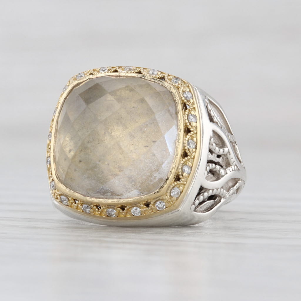 Tacori Quartz Diamond Halo Ring Sterling Silver 18k Gold Size 5 Ornate Cocktail