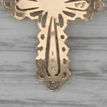 Sapphire Ornate Cross Pendant 14k Yellow Gold Thin Lightweight