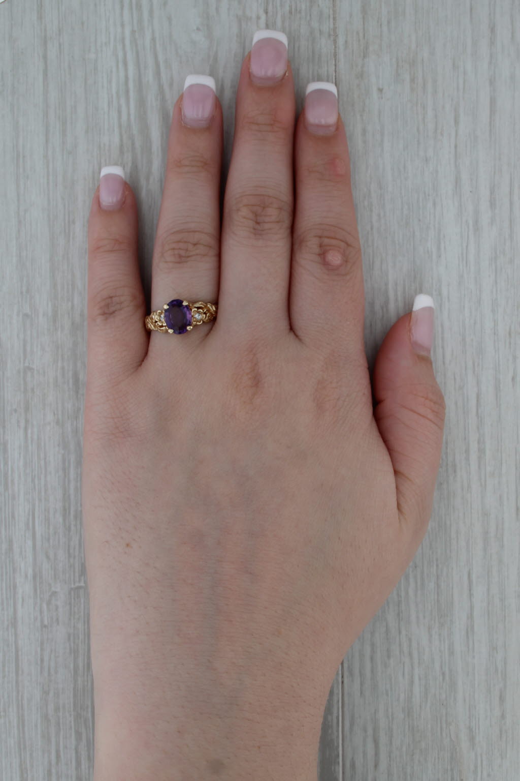 1.74ctw Oval Amethyst Diamond Ornate Ring 14k Yellow Gold Size 8.75-9 Floral