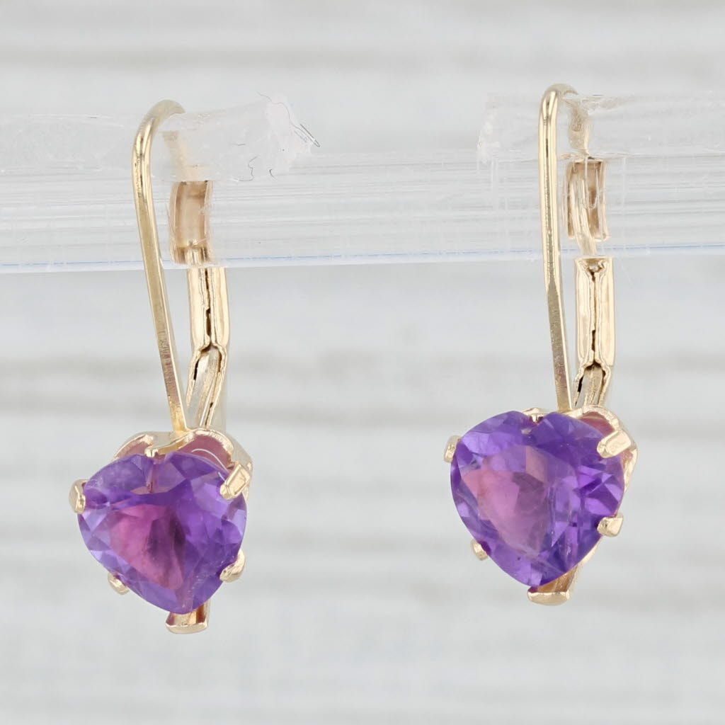 Light Gray 1.30ctw Amethyst Heart Earrings 14k Yellow Gold Pierced Drops