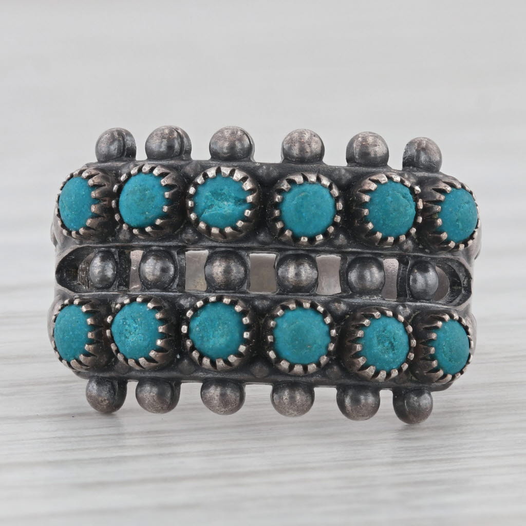 Dark Slate Gray Vintage Southwestern Turquoise Ring Sterling Silver Size 7.25-7.5