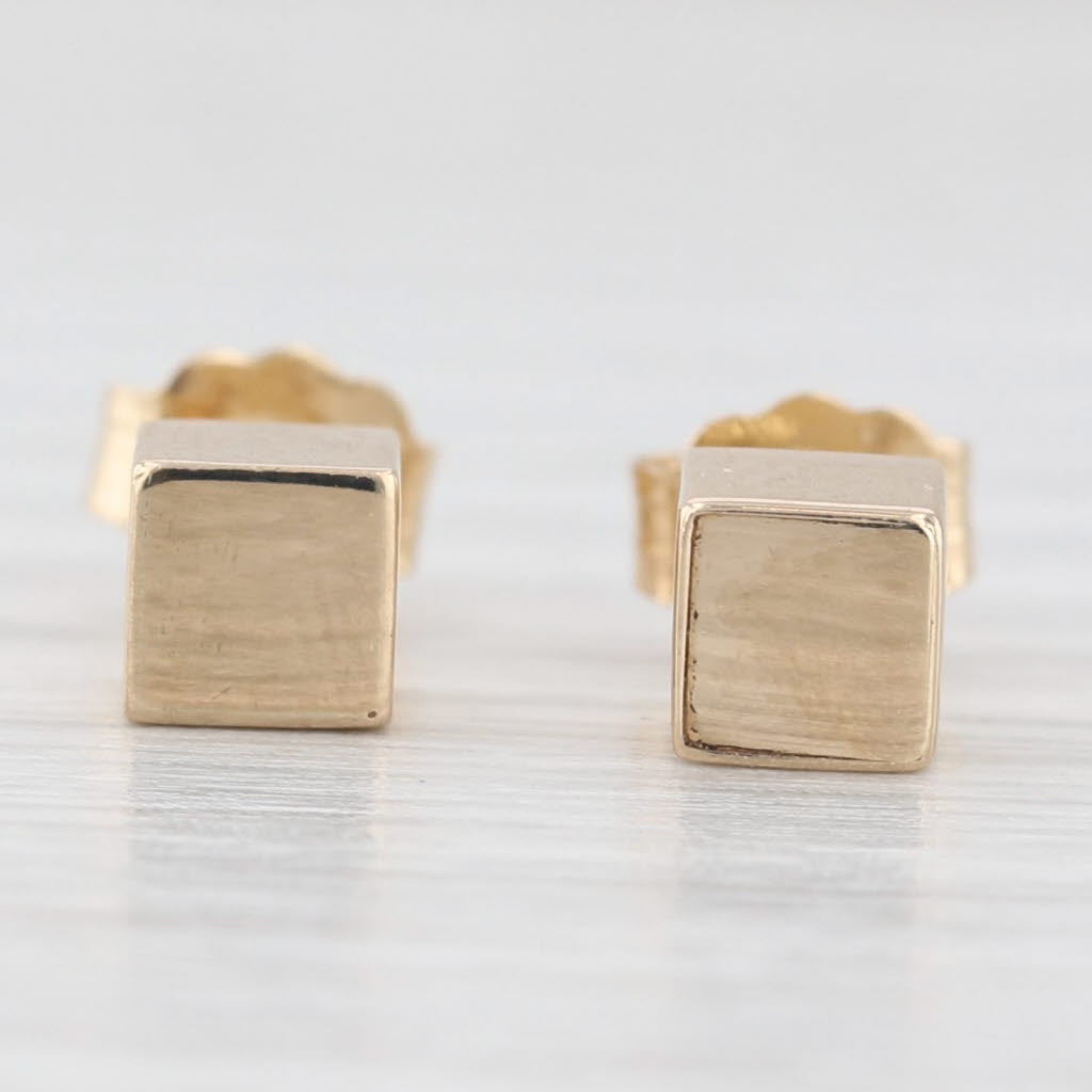 Square Block Stud Earrings 14k Yellow Gold 4.3mm