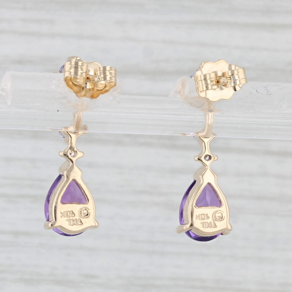 Light Gray 1.45ctw Amethyst Tanzanite Teardrop Earrings 10k Yellow Gold