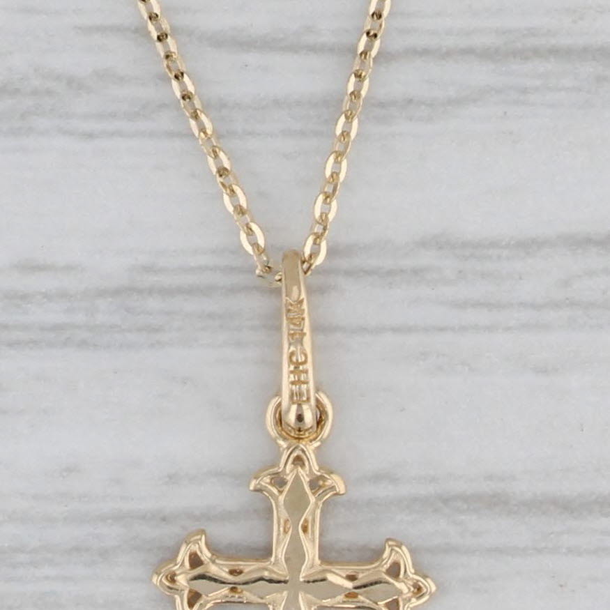 Gray Small Ornate Cross Pendant Necklace 14k Yellow Gold 15.75"-17.75" Cable Chain