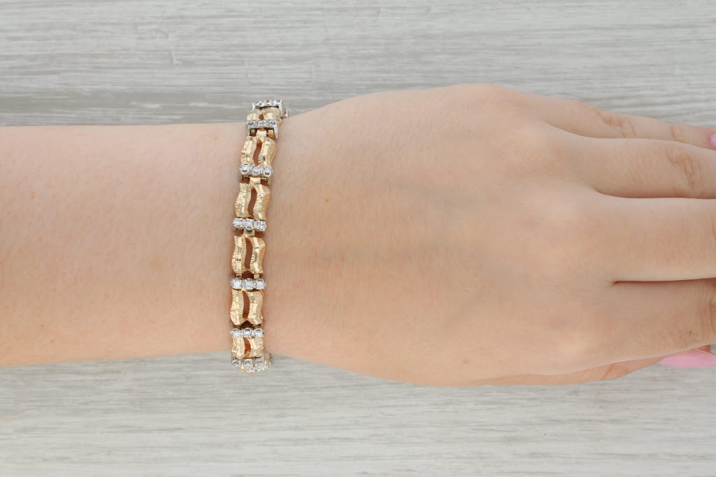 Tan 1.07ctw Diamond Bracelet 14k Yellow White Gold 6.5" 9mm