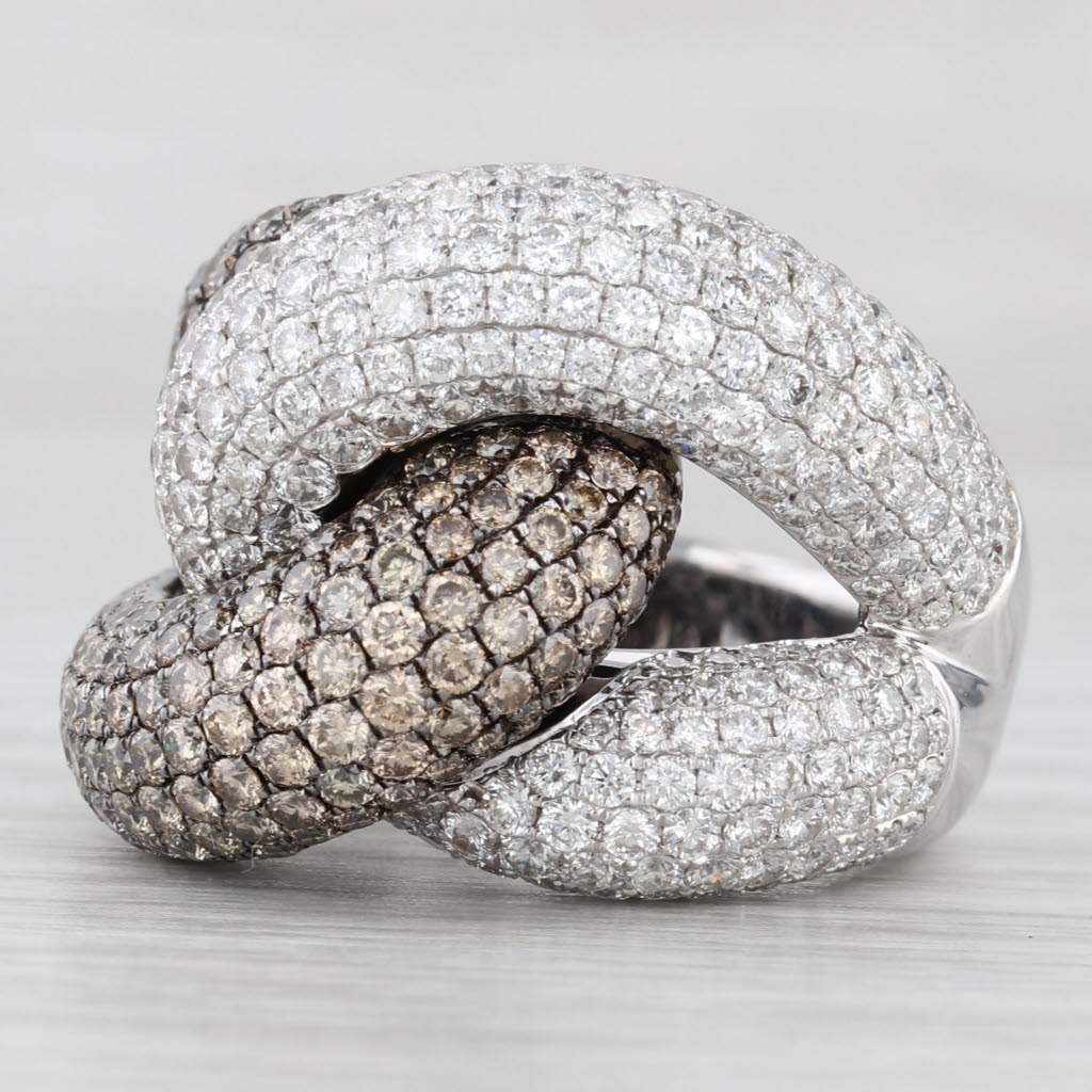 5ctw White Champagne Diamond Knot Cocktail Ring 18k White Gold Size 7
