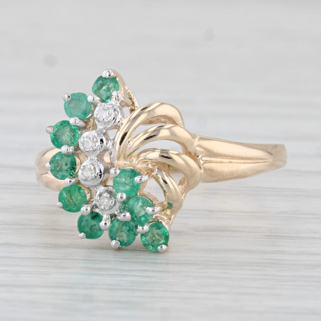 Light Gray 0.57ctw Emerald Diamond Cluster Ring 14k Yellow Gold Size 8.25