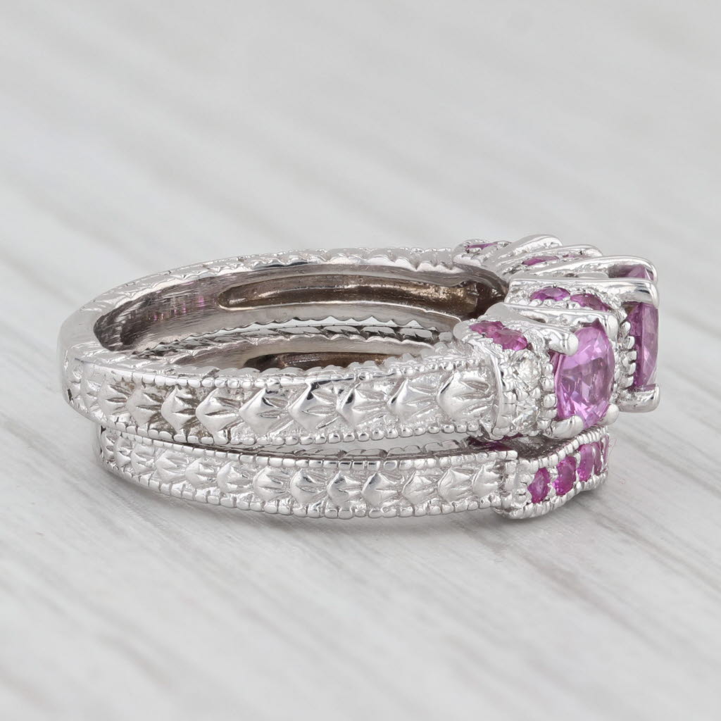 Light Gray 2.02ctw Pink Sapphire Diamond Engagement Ring Wedding Band Set 14k White Gold