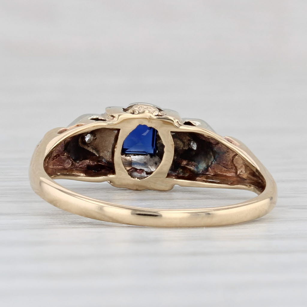 Light Gray Vintage Art Deco Lab Created Sapphire Diamond Ring 14k White Yellow Gold Sz 5.5