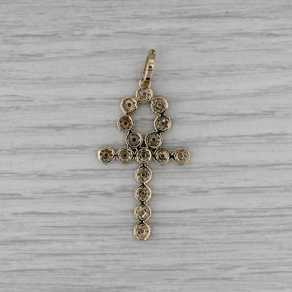 Cubic Zirconia Egyptian Ankh Cross Pendant 10k Yellow Gold Statement