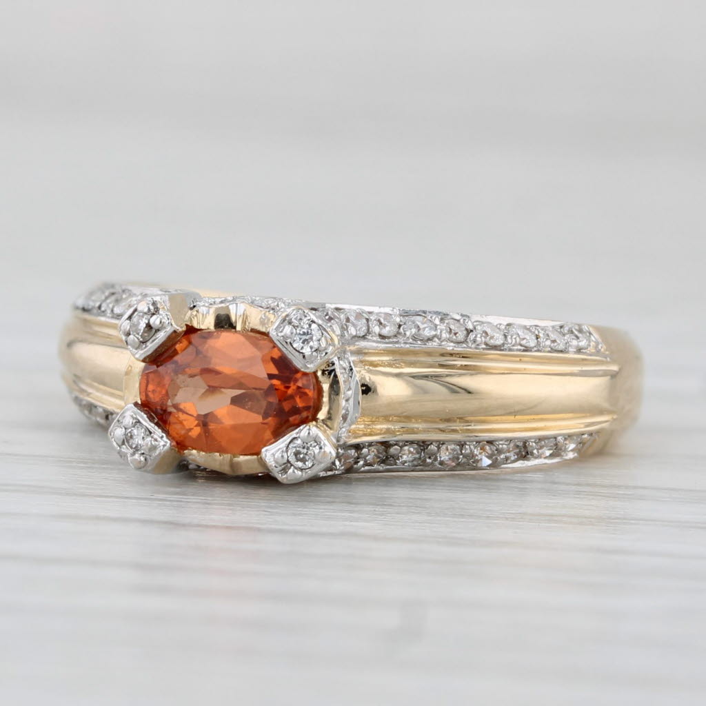 Light Gray 0.82ctw Spessartite Orange Garnet Diamond Ring 14k Yellow Gold Size 6