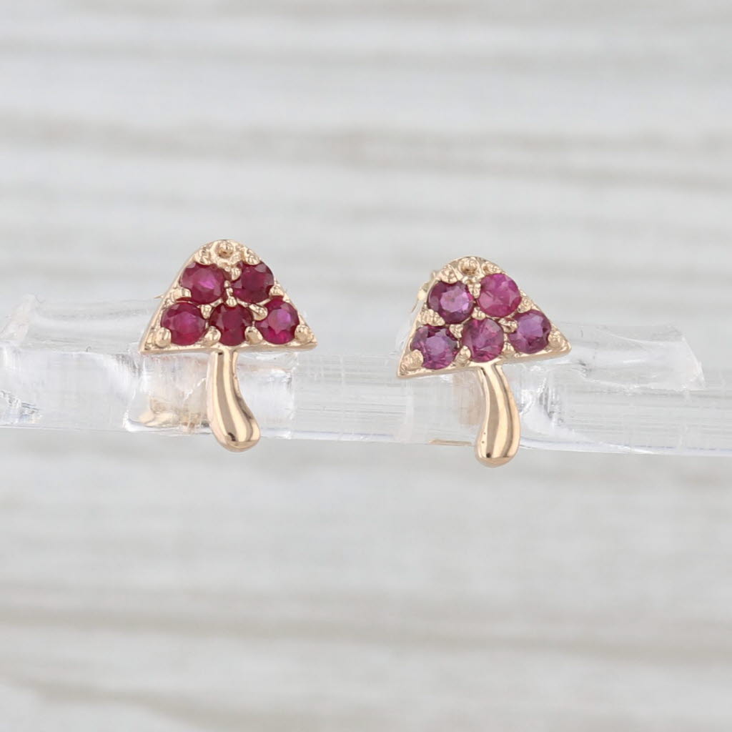 Light Gray New 0.30ctw Ruby Mushroom Stud Earrings 14k Yellow Gold