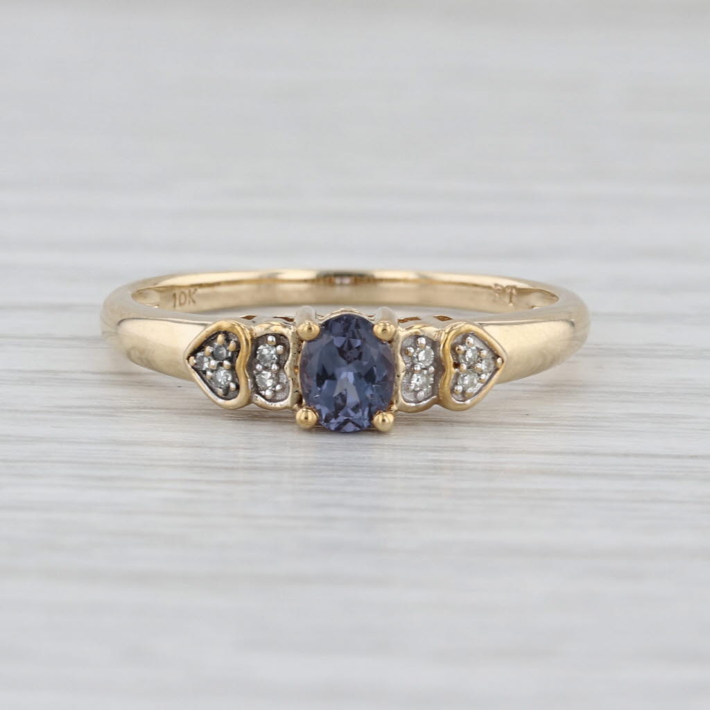 0.45ctw Color Change Garnet Diamond Ring 10k Yellow Gold Heart Accents