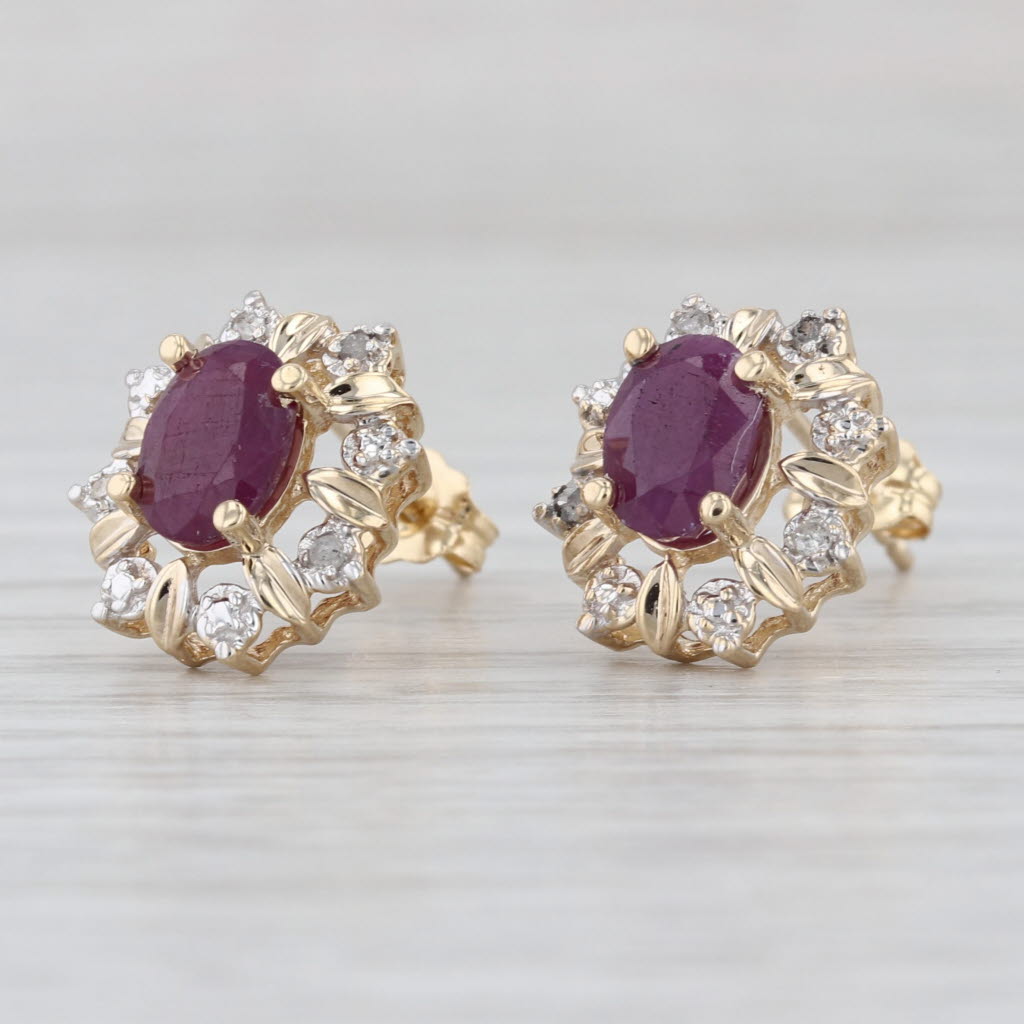 2.26ctw Ruby Diamond Halo Stud Earrings 14k Yellow Gold Studs