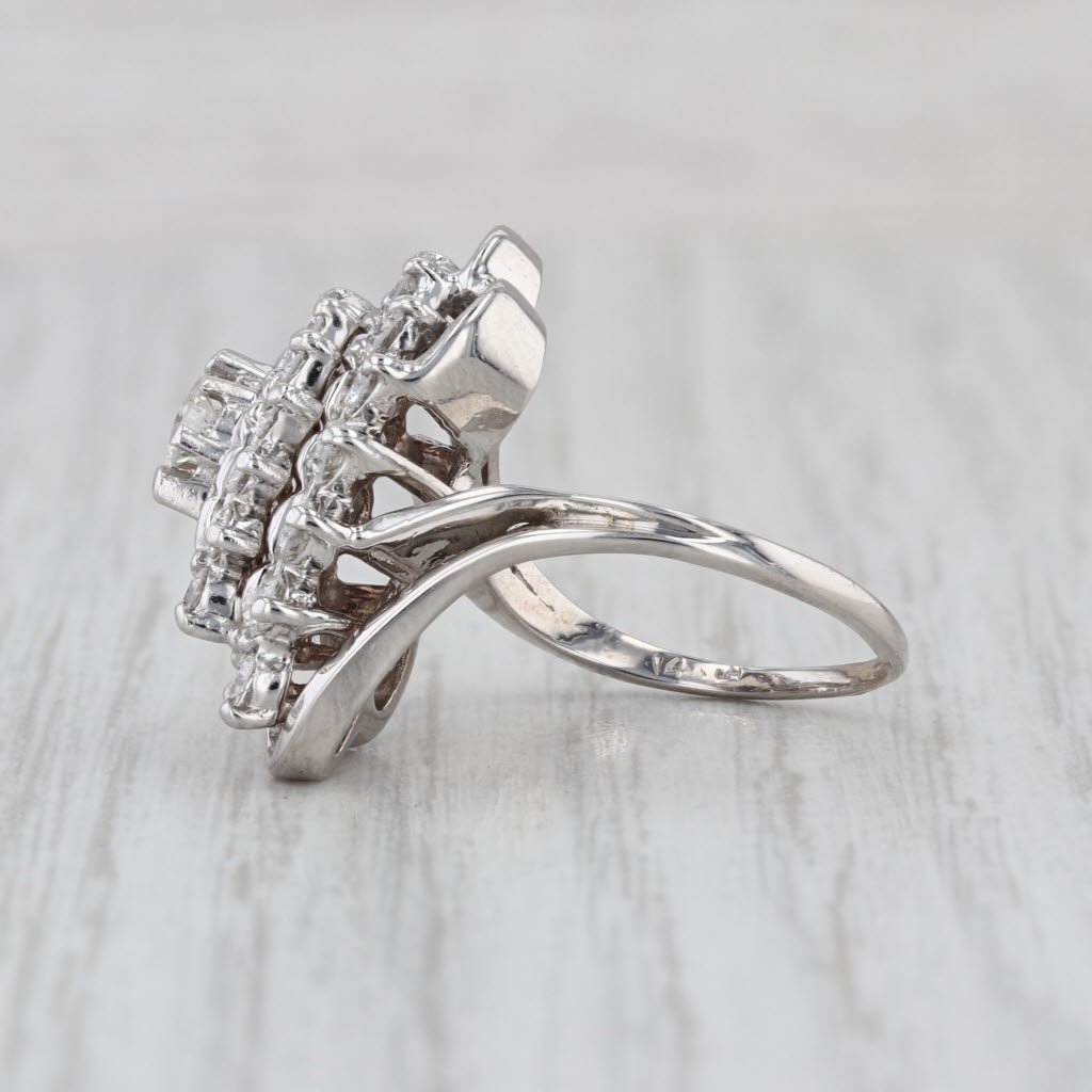 1ctw Diamond Cluster Ring 14k White Gold Size 6.5 Bypass Cocktail