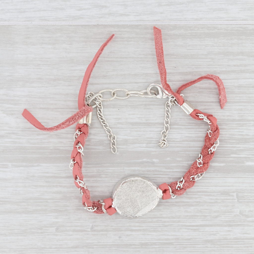 New Nina Wynn Cordelia Bracelet Woven Pink Leather White Druzy Quartz