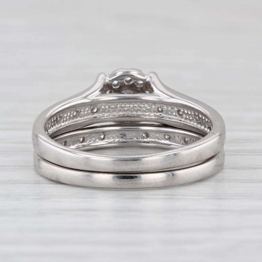 0.22ctw Diamond Halo Engagement Ring Wedding Band 10k White Gold Bridal Set Sz 7