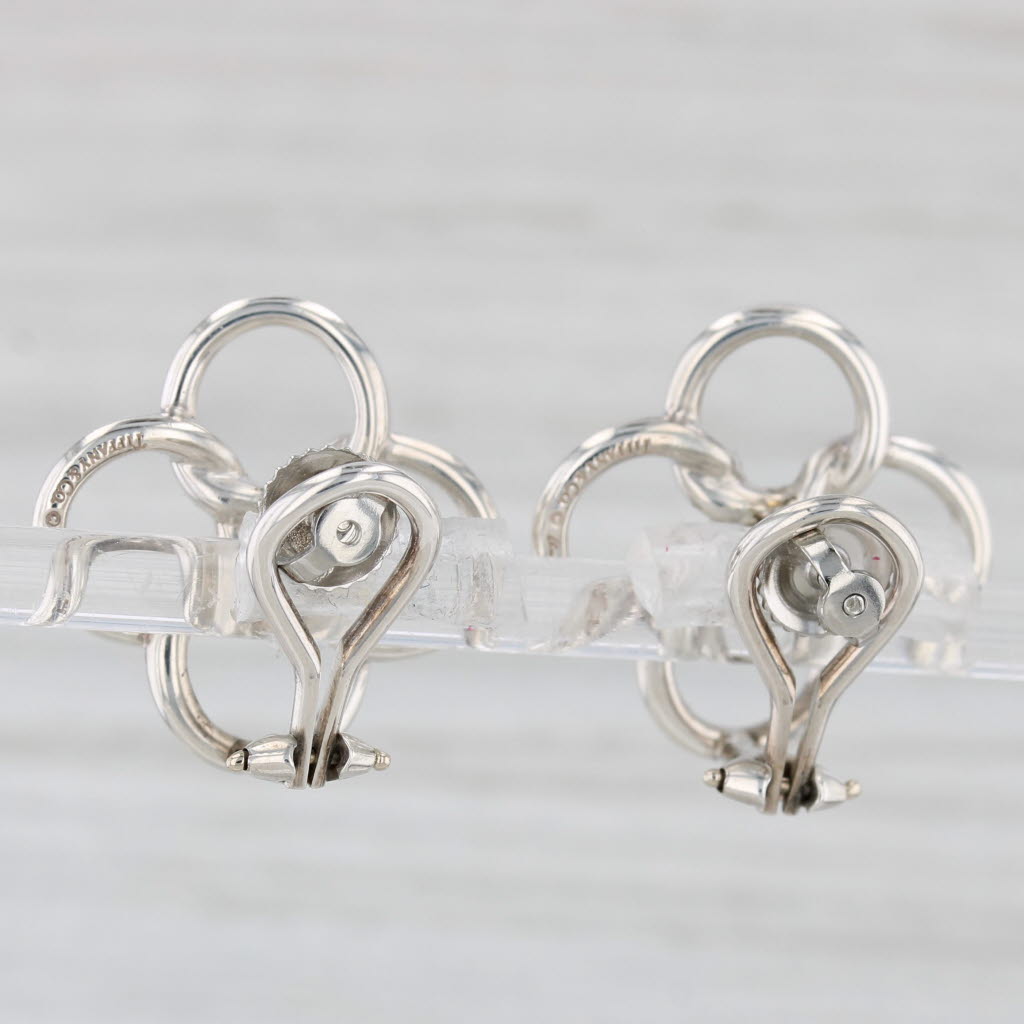 Light Gray Tiffany Elsa Peretti Quadrifoglio Knot Clover Earrings Sterling Silver Box Pouch