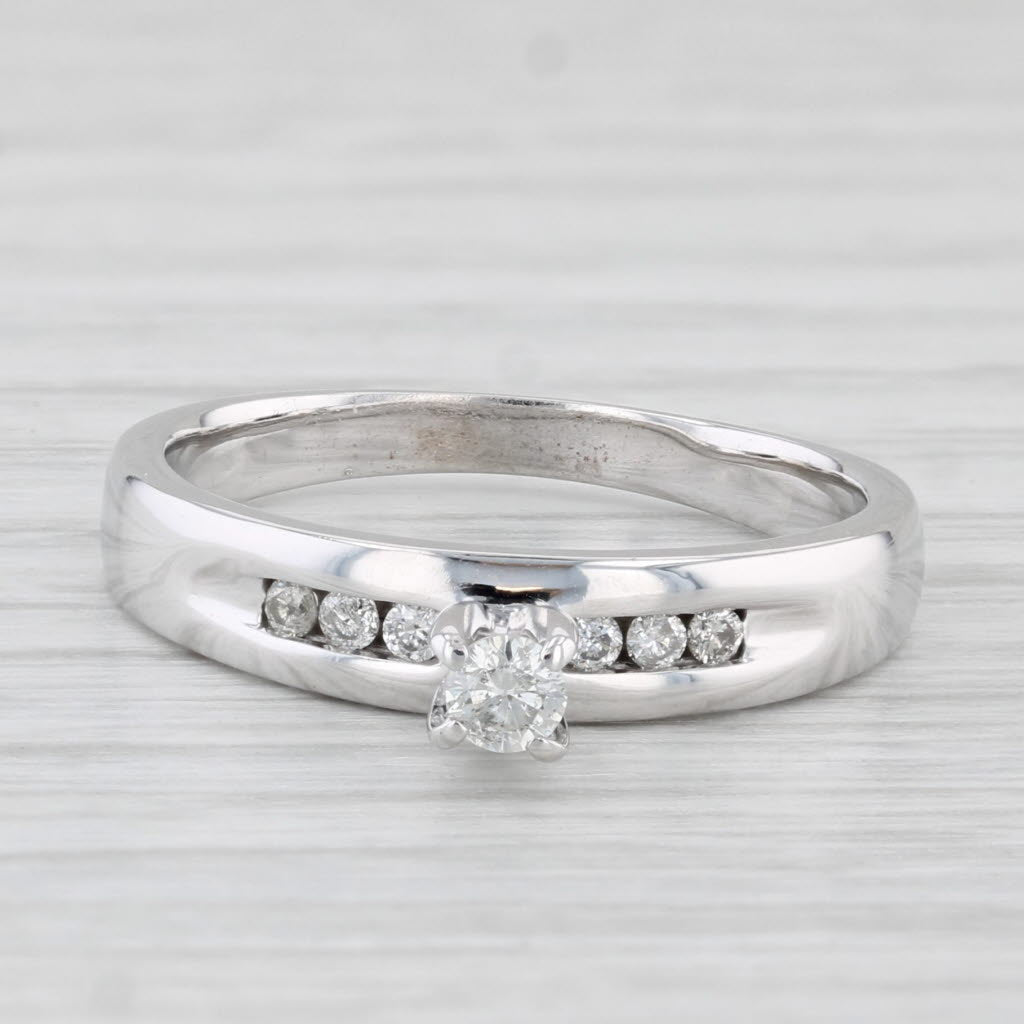 Light Gray 0.18ctw Round Diamond Engagement Ring 10k White Gold Size 7