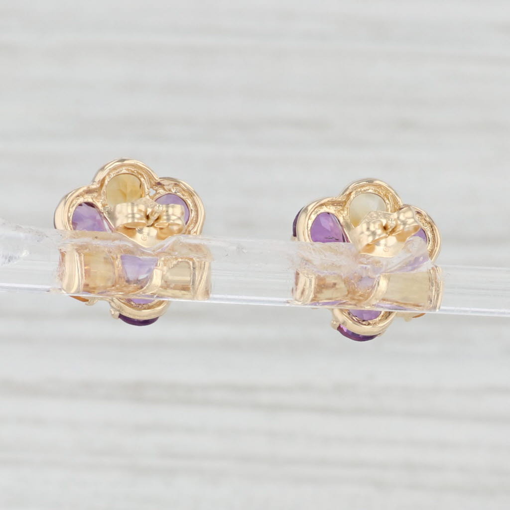 Light Gray 4.20ctw Amethyst Citrine Flower Stud Earrings 14k Yellow Gold