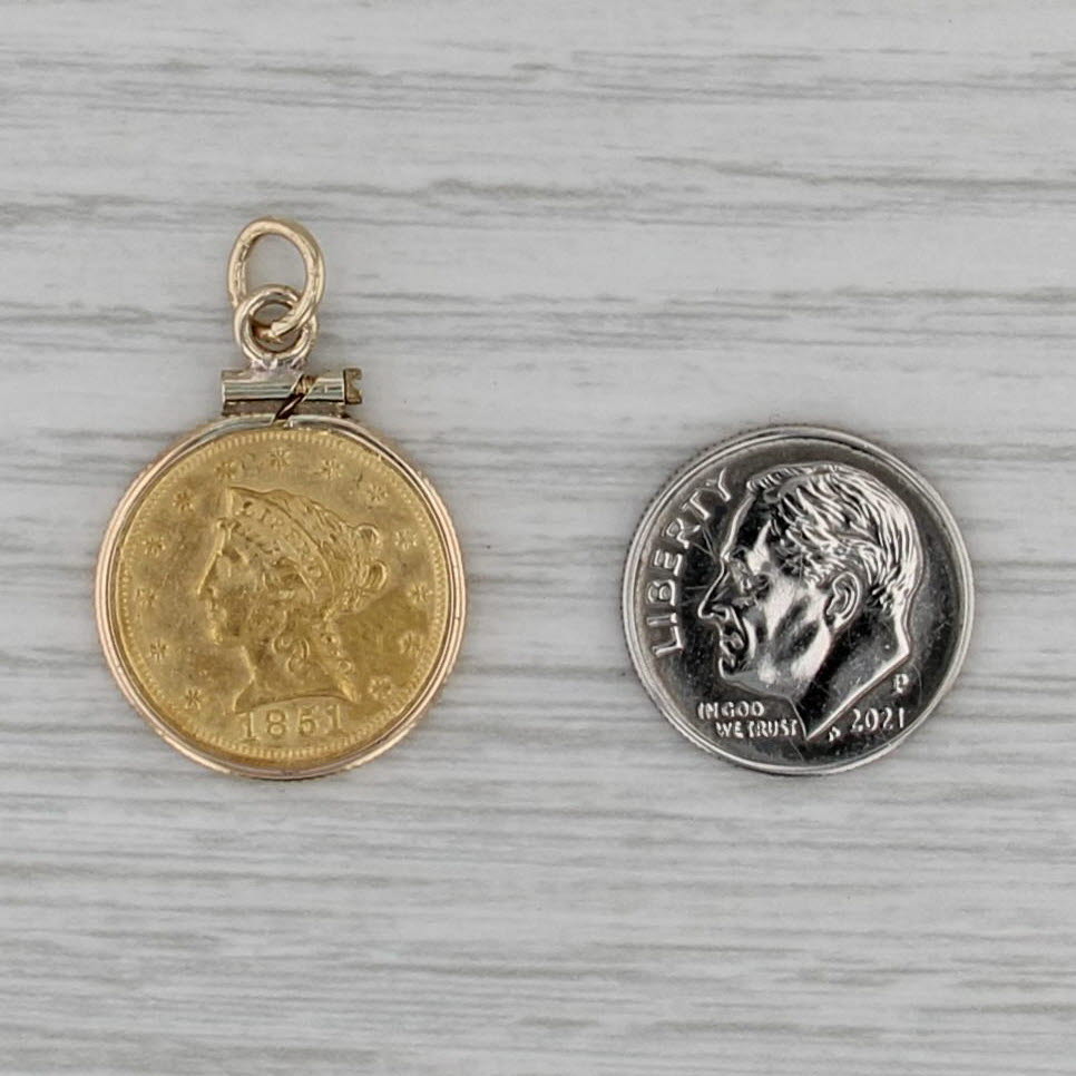 1851 1/20 oz American Gold Eagle Coin Pendant 14k 900 Gold 2.5 Dollar Liberty