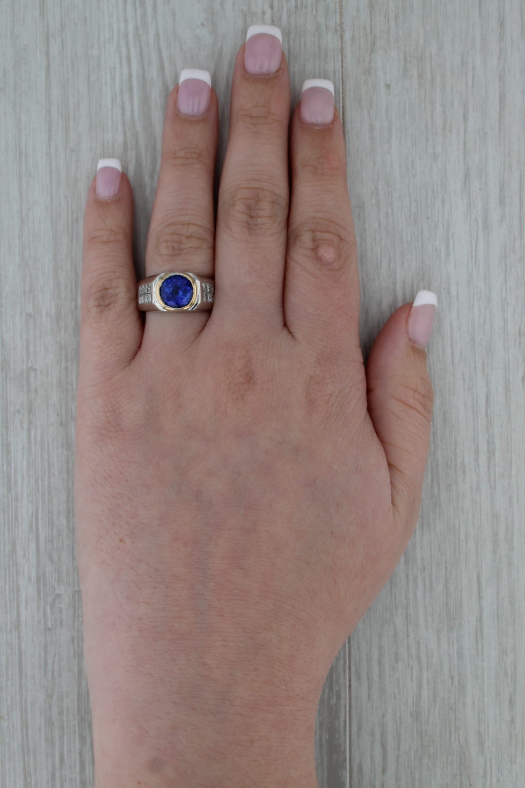 4.18ctw Tanzanite Diamond Men's Ring 14k White Yellow Gold Size 8.5