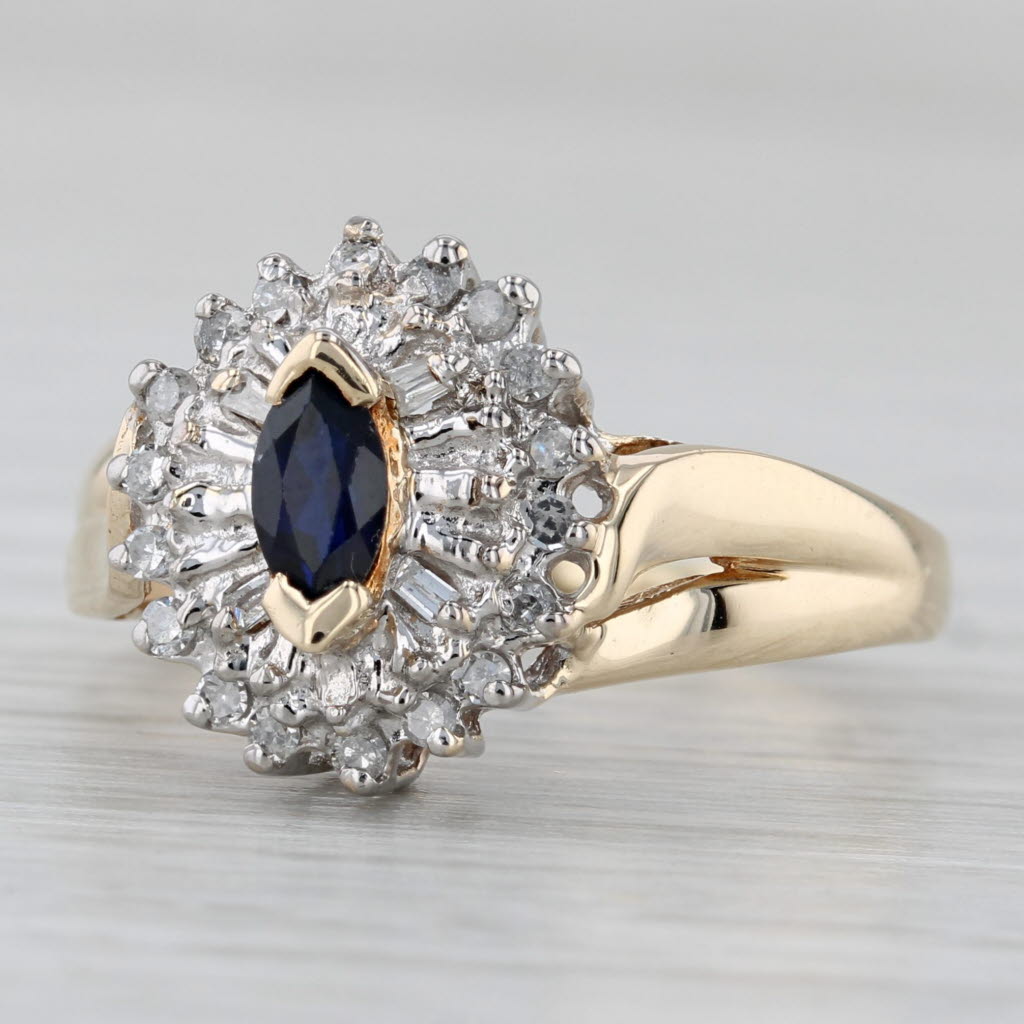 Gray 0.51ctw Lab Created Blue Sapphire Diamond Halo Ring 10k Yellow Gold Size 7.5